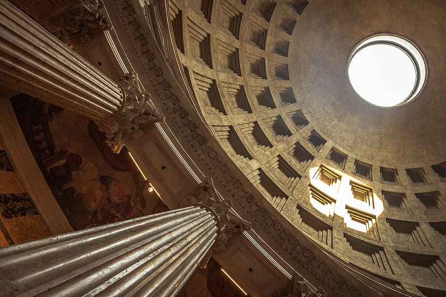 rome, pantheon, statue, italy, monument, church, temple, center, HD wallpaper