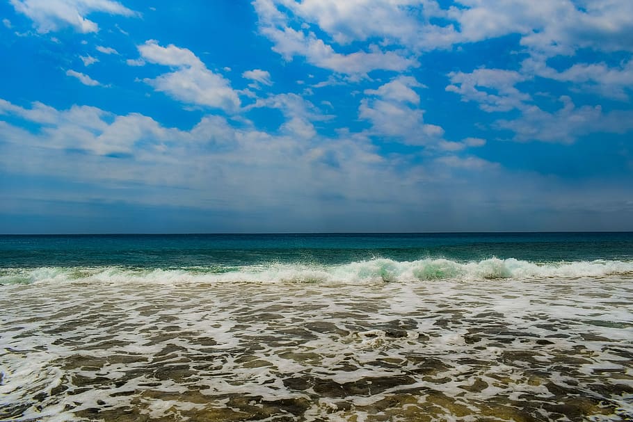 sea, sky, clouds, nature, waves, cloudy, horizon, seascape HD wallpaper