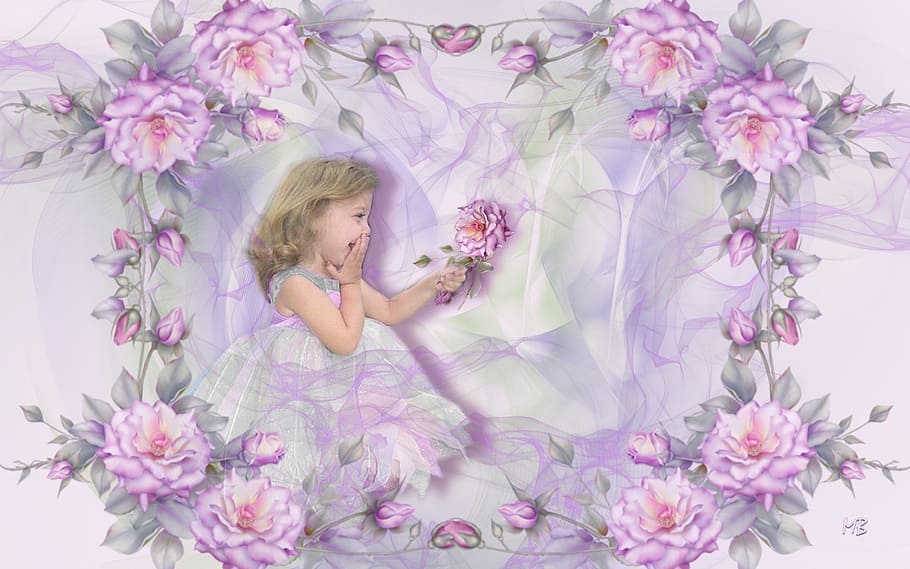 roses, admiration, one person, flower, flowering plant, child HD wallpaper