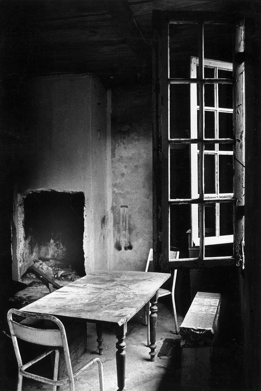 table, chair, dining room, old, historically, window, abendstimmung