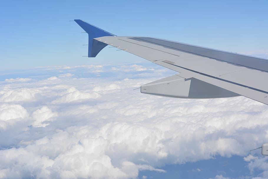 wing, plane, sky, aerial, fly, clouds, travel, atmosphere, airliner HD wallpaper