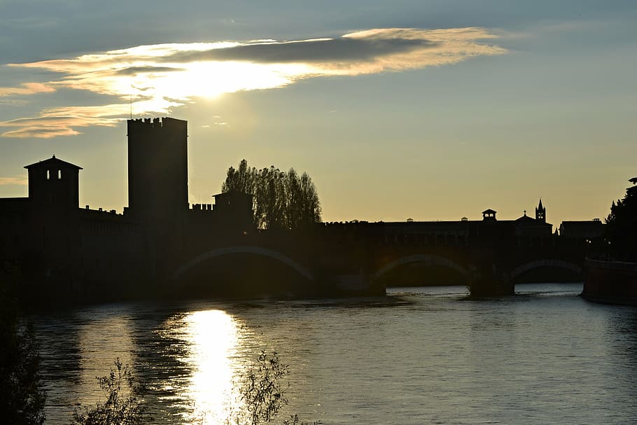 italy, verona, sunset, landscape, reflection, clouds, tuscany, HD wallpaper