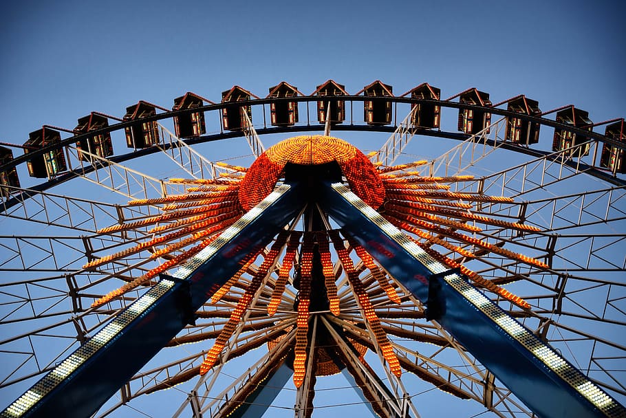 low-angle photography of gray and orange ferris wheel, berlin, HD wallpaper