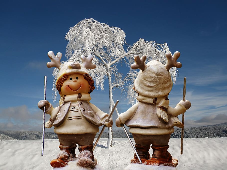 figures, winter, snow, ski, funny, christmas, animal, deco HD wallpaper