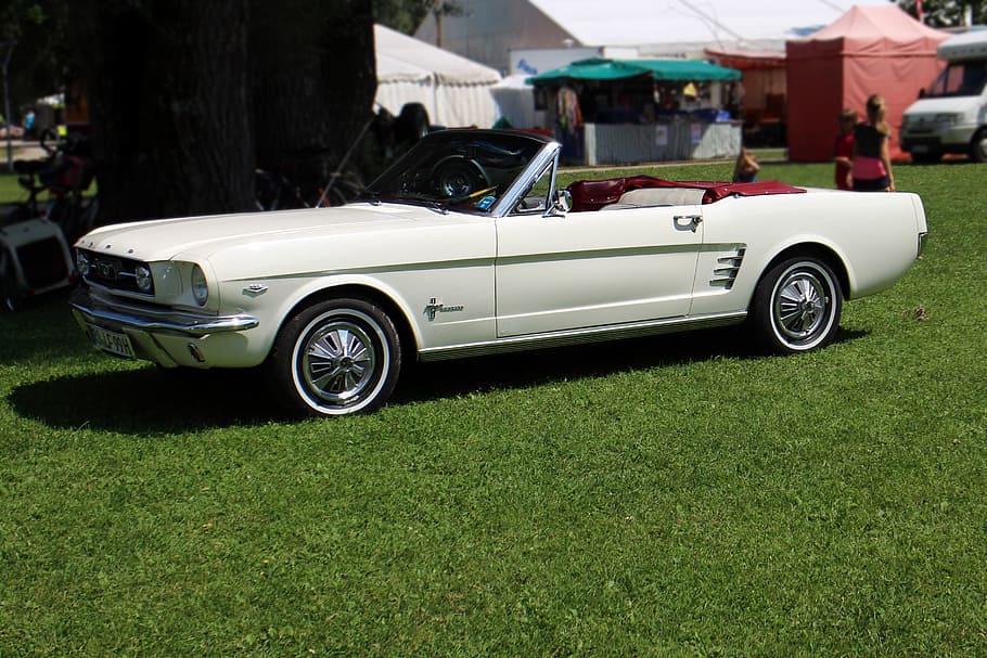 white convertible coupe, auto, ford mustang, oldtimer, vehicle HD wallpaper