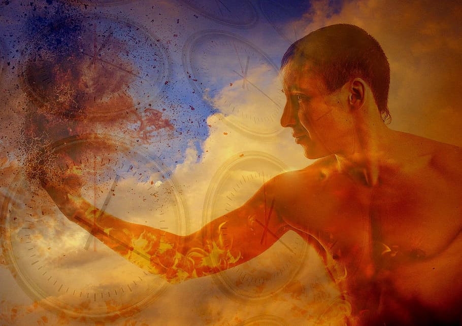 time, eternity, strength, shirtless, one person, digital composite HD wallpaper