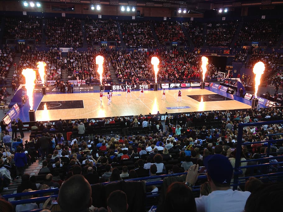 Basketball, Game, Fire, crowd, large group of people, stadium HD wallpaper