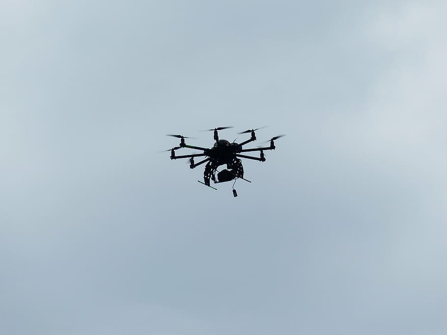 black drone flying at daytime, hexacopter, helicopter, model HD wallpaper