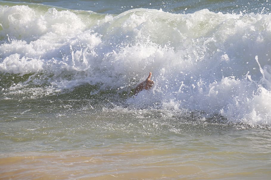 photo of person making okay hand sign on ocean wave, good wave HD wallpaper