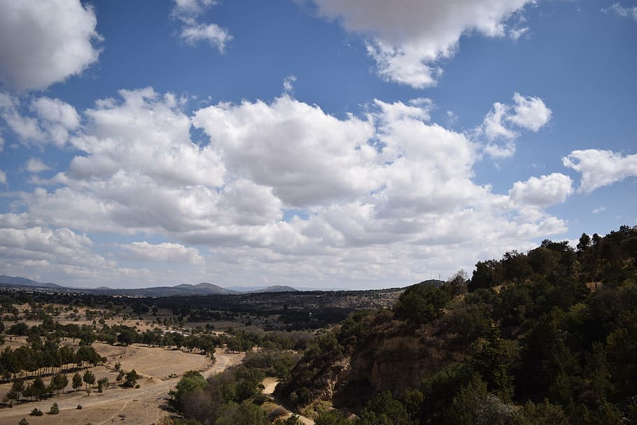 sky, clouds, mexico, field, plants, landscape, blue, nature HD wallpaper
