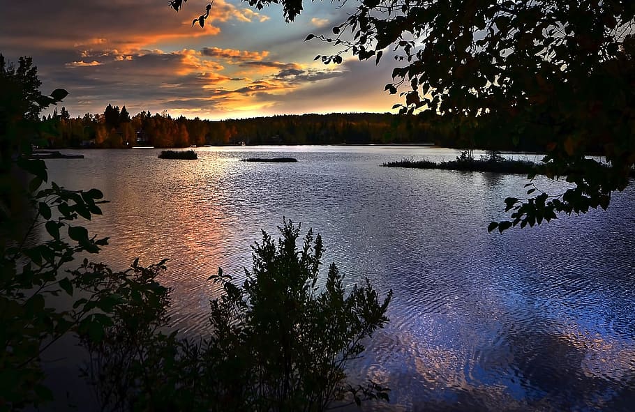 Landscape, Sunset, Twilight, Nature, clouds, evening, lake HD wallpaper