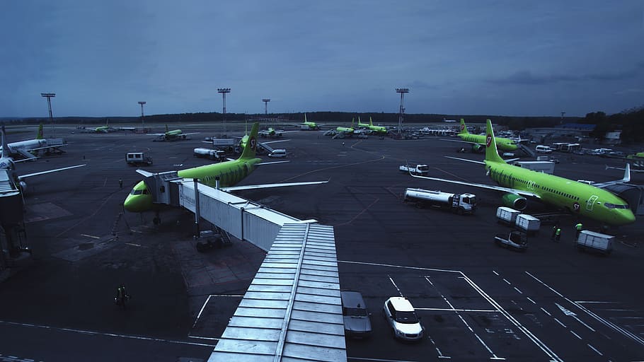 Airport, Domodedovo, Airline, S7, Moscow, russia, plane, green, HD wallpaper