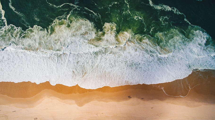 aerial photo of ocean waves, seaside at daytime, beach, water HD wallpaper