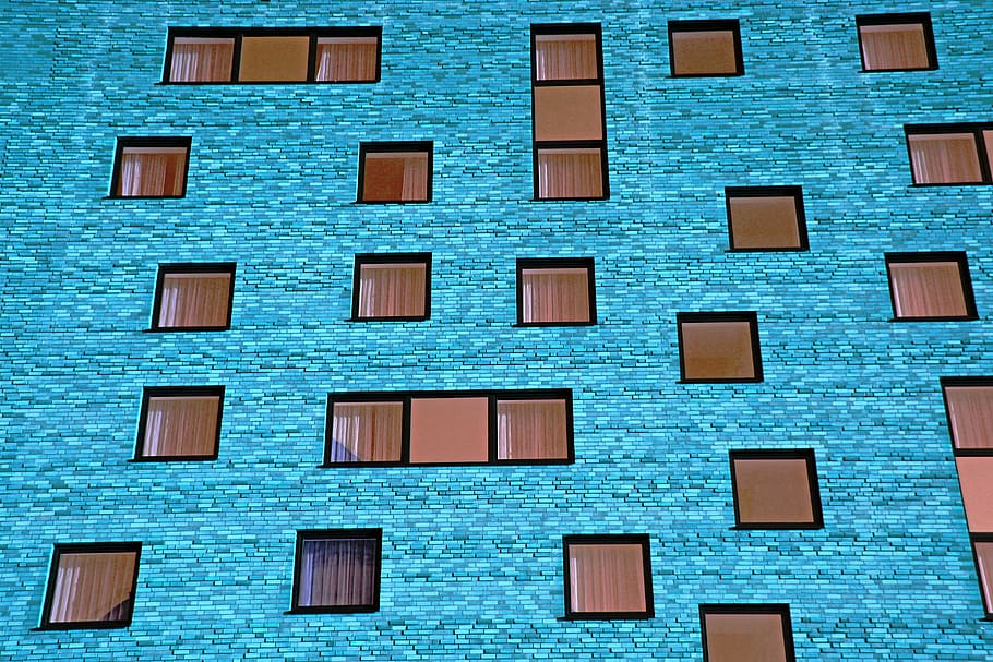 blue painted wall, home, building, window, facade, architecture HD wallpaper