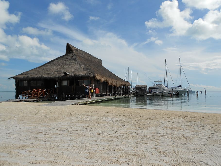 mexico, beach, dock, sky, cloud - sky, architecture, built structure HD wallpaper