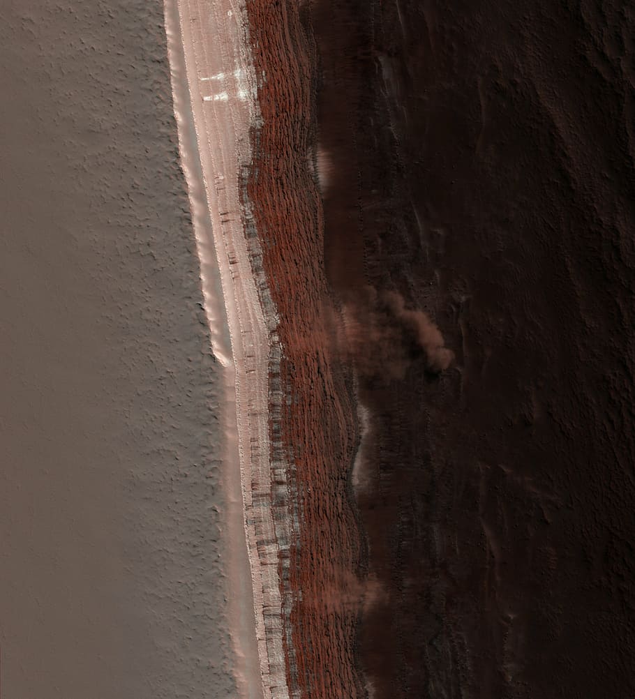 mars, martian surface, avalanche, dust cloud, staublawine, no people HD wallpaper