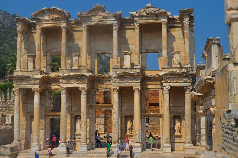 ephesus, library, turkey, ruin, ancient, architecture, stone, HD wallpaper