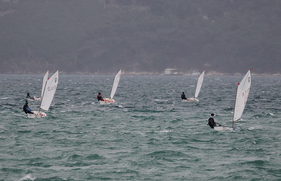 Sailing, Optimist, Sea, sport, sports And Fitness, water, color Image HD wallpaper