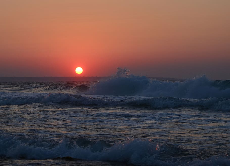 greece, crete, sunset, wave, surf, sea, mediterranean, sky HD wallpaper