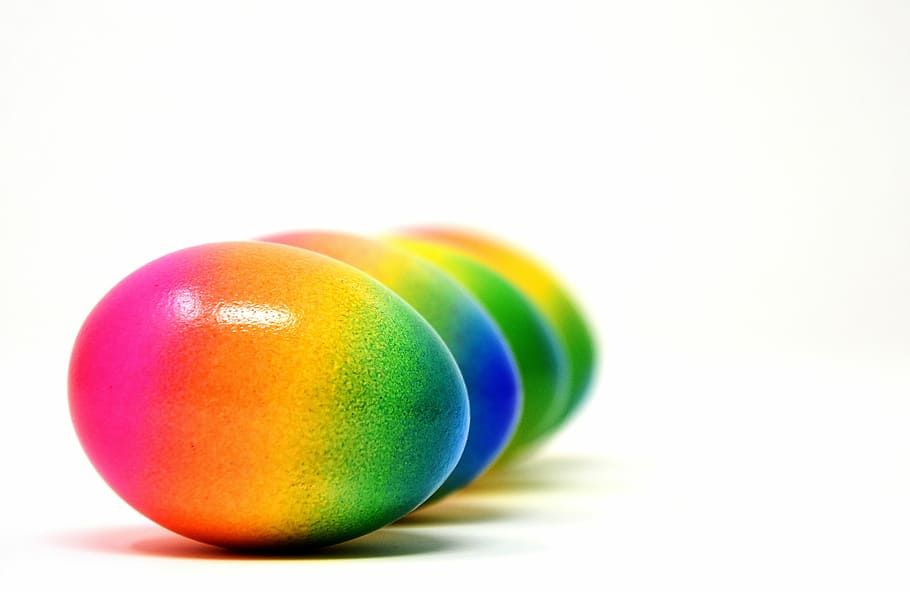 four easter eggs, colored, happy easter, colorful, decoration HD wallpaper