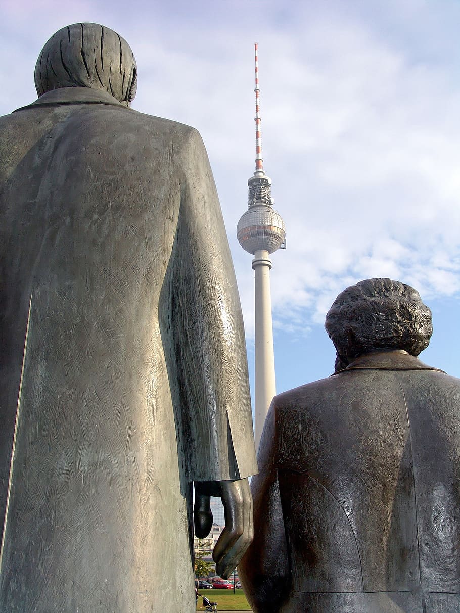 karl marx, friedrich engels, tv tower, berlin, monument, architecture, HD wallpaper