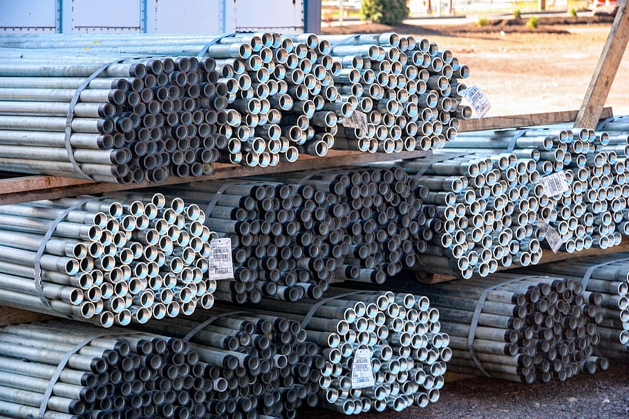 pipes piled up on ground at daytime, Metal, Tube, Steel, Industry