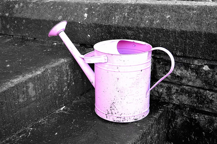watering can, metal, tin, tool, container, dirty, bucket, spout, HD wallpaper