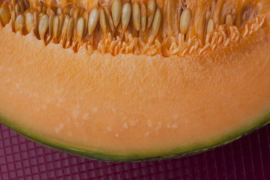 melon, orange, cores, macro, cutting mat, food, food and drink, HD wallpaper