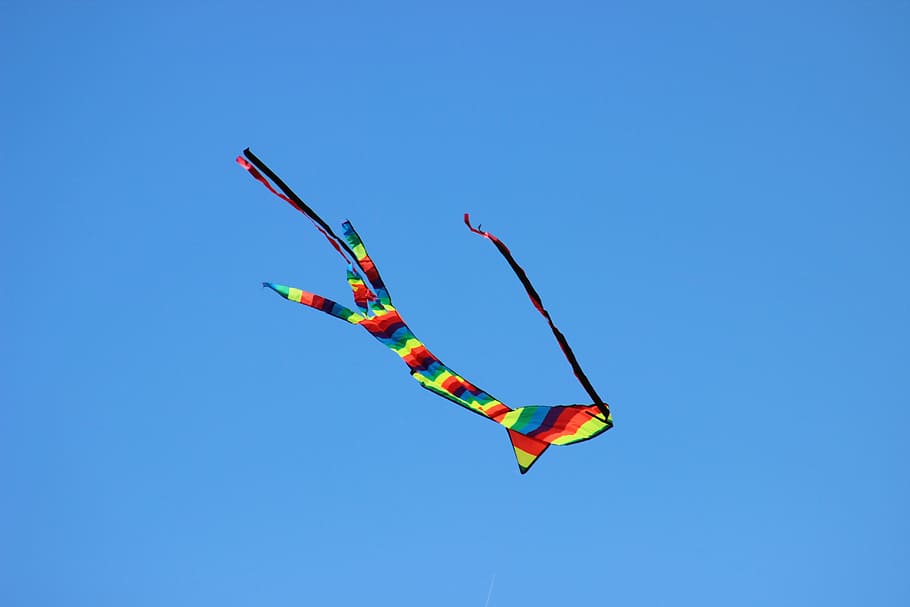 kite, wind, colors, movement, blue, multi colored, flying, sky HD wallpaper