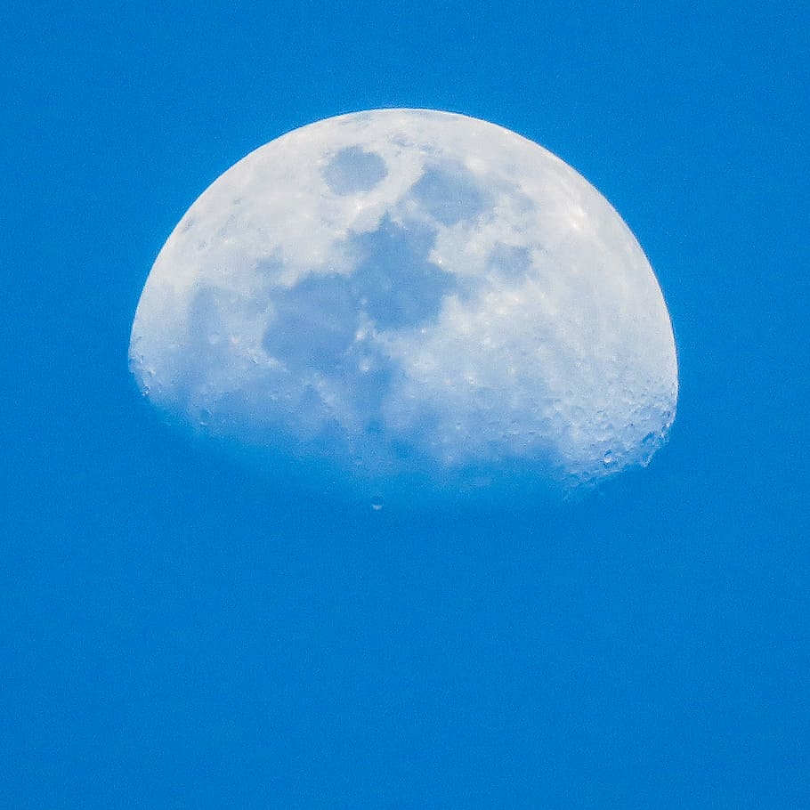 photo of moon, blue, sky, astronomy, cloud - sky, moon surface HD wallpaper