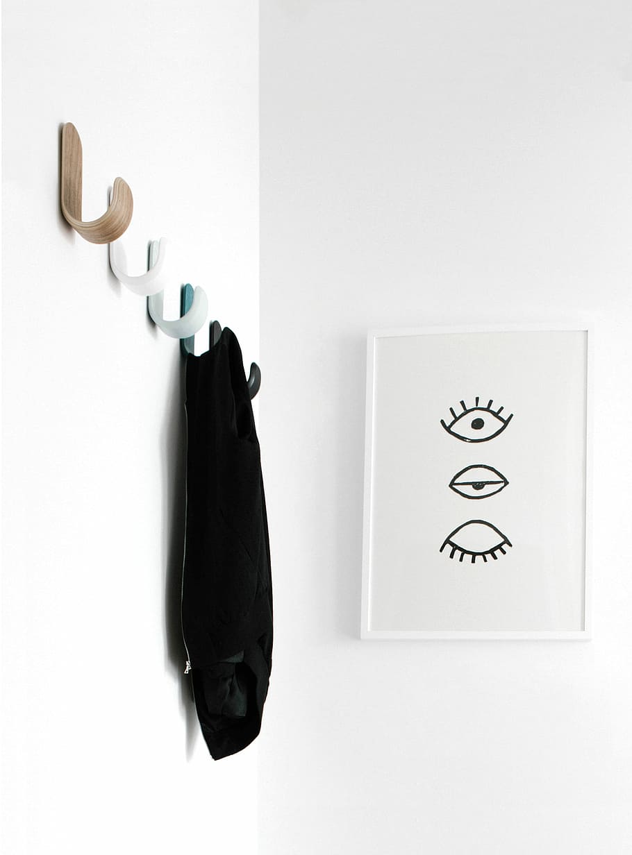 black cloth on wall near painting, interior design, print, hanger HD wallpaper