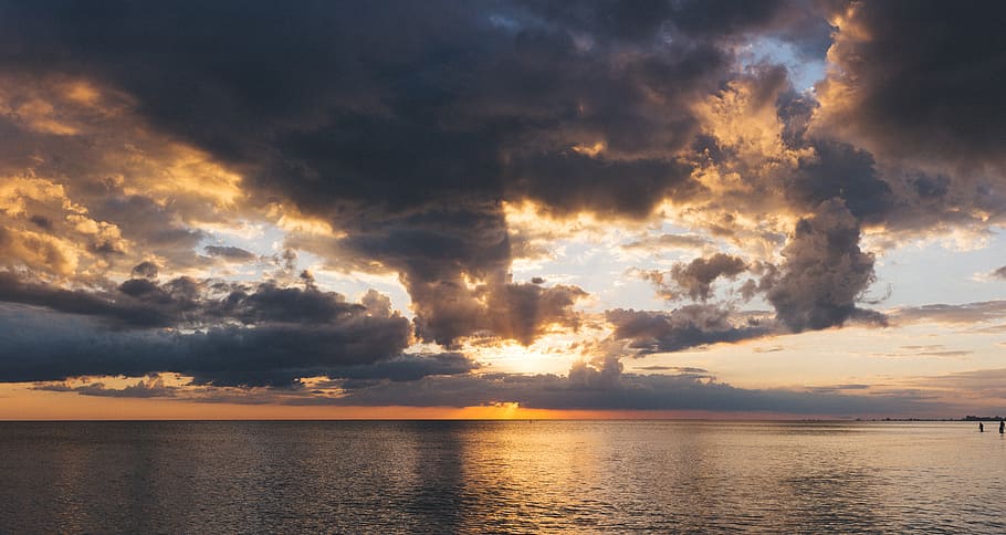 sea, dawn, landscape, nature, beach, clouds, evening, ocean, outdoors HD wallpaper