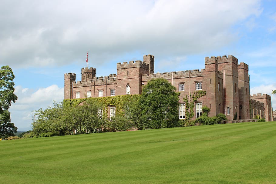 palace, architecture, gothic, old, grass, building, built structure HD wallpaper