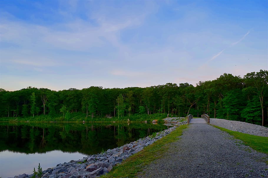 Bridge, Lake, Sunset, Water, Landscape, sky, nature, reflection HD wallpaper