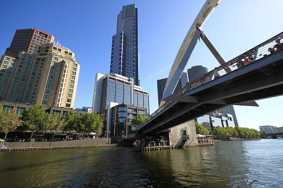 gray concrete bridge, melbourne, australia, urban, city, architecture, HD wallpaper