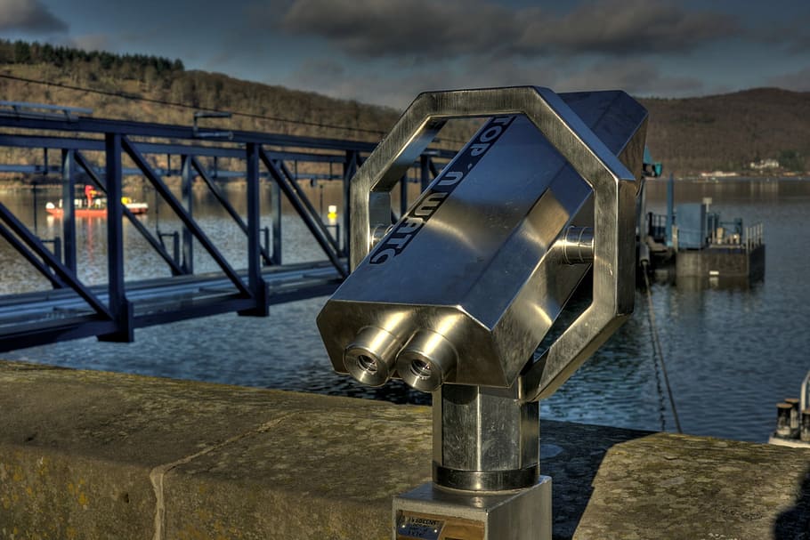 Telescope, Edersee, Hdr, by looking, water, bays, landscape HD wallpaper