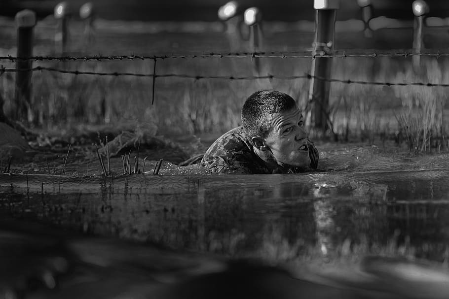 man in body of water during night time, military, army, training HD wallpaper