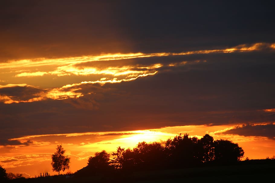 sunset, abendstimmung, sky, setting sun, evening sky, clouds HD wallpaper