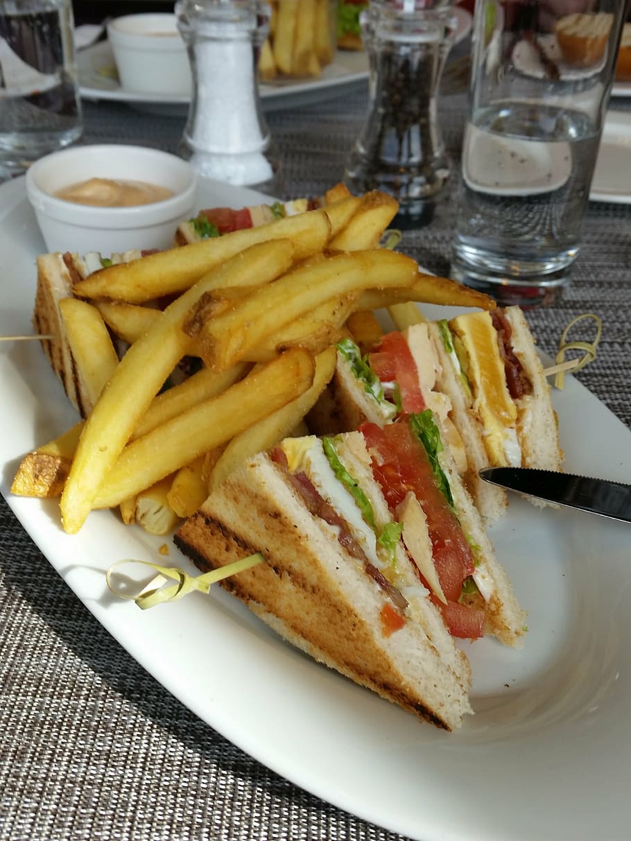 sandwich, club sandwich, eat, french, ketchup, lunch, jause, HD wallpaper