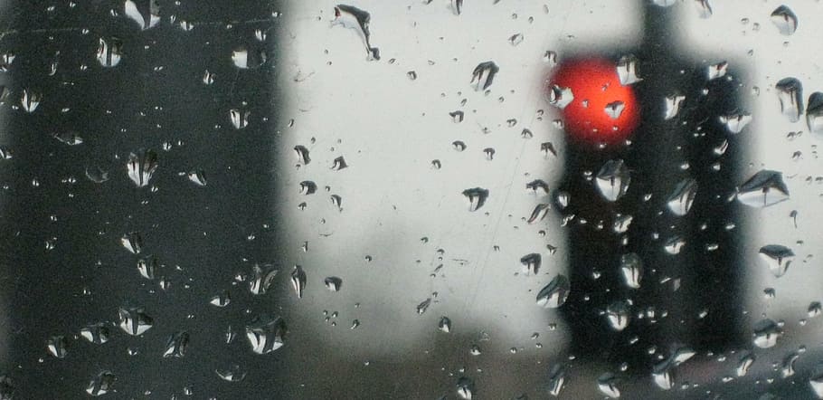 city, red, driver, window, raindrops, drops of water, driving HD wallpaper