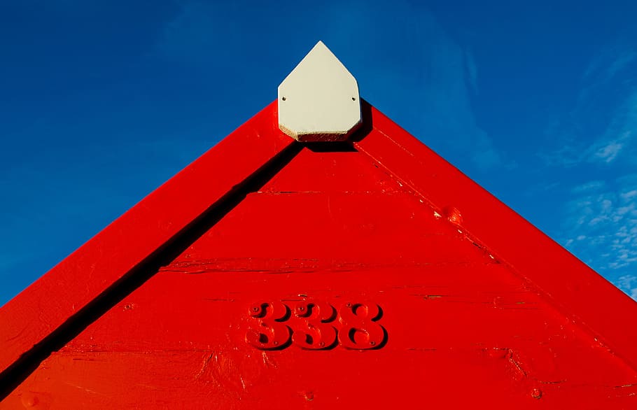 A red coastal hut contrasts against a blue sky, various, abstract HD wallpaper