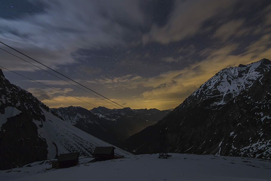 mountain covered with snow, valley, star, cold temperature HD wallpaper