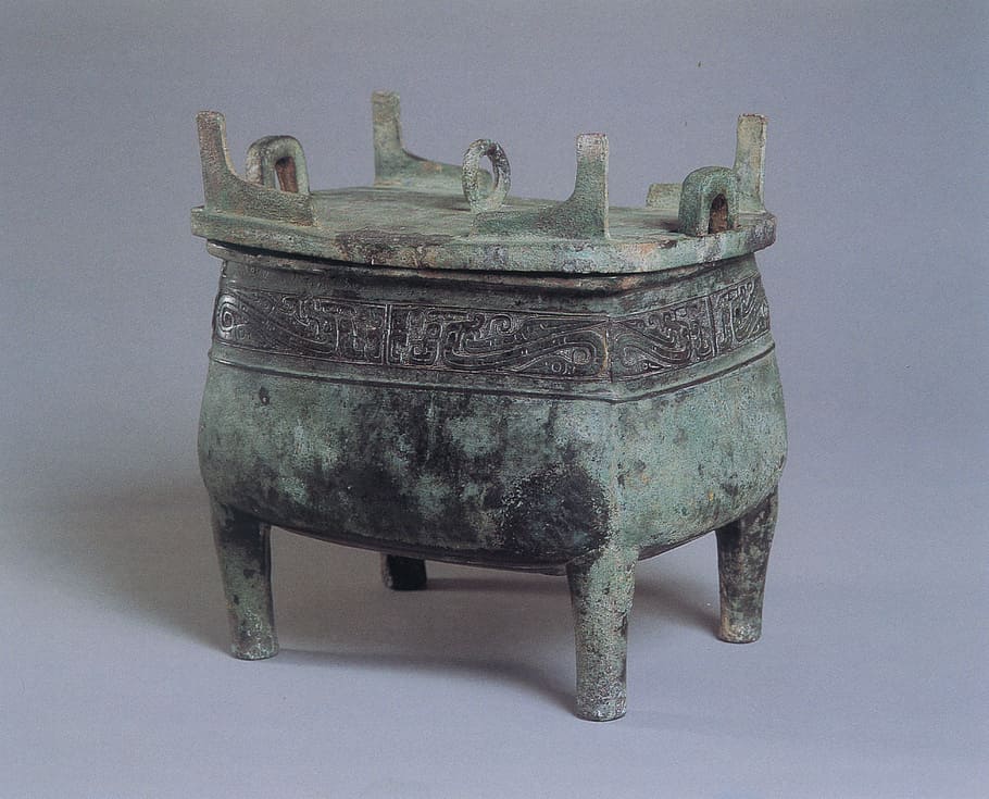 in ancient china, bronze, ding round, old, antique, indoors