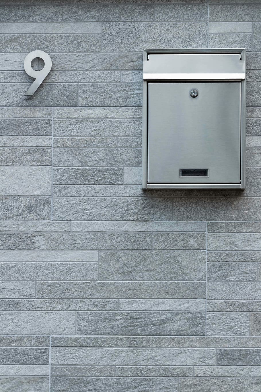 gray steel mailbox, closed silver cabinet on wall, number, nine, HD wallpaper