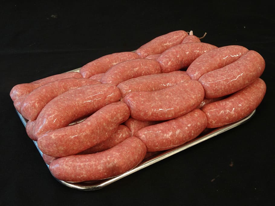 Butcher, Fresh, Meat, food and drink, black background, sausage