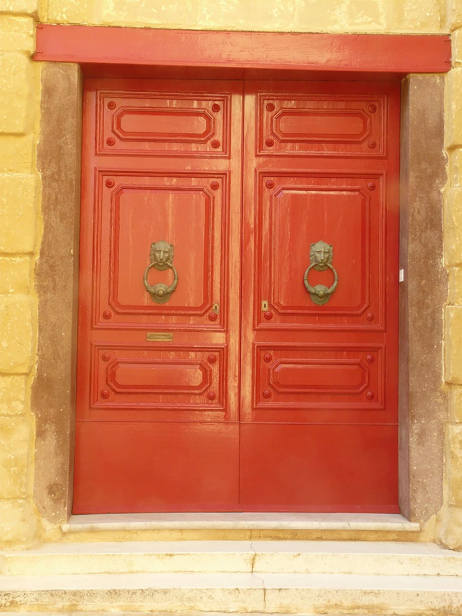 Front, Door, Old, Malta, Wood, front door, doorknocker, hinged door, HD wallpaper