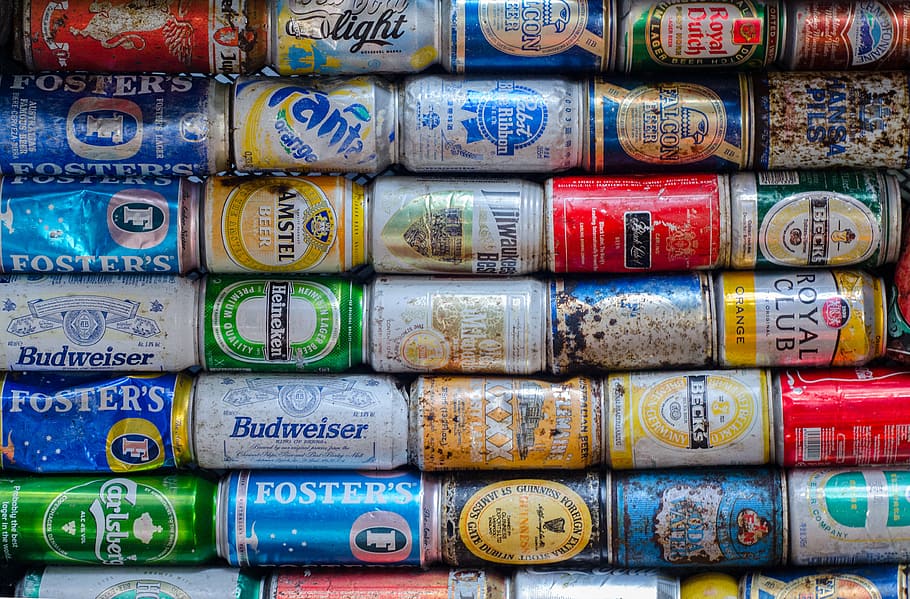 assorted can lot, cans, drink, pollution, trash, beverage, soda, HD wallpaper