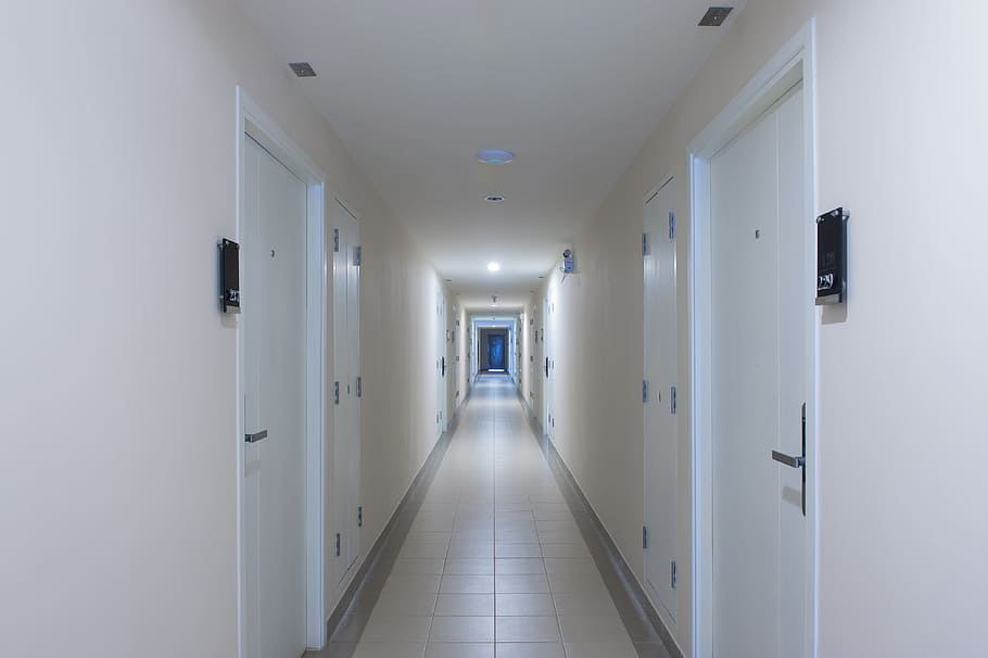 apartments, pathway, corridor, moon, building, arcade, indoors HD wallpaper