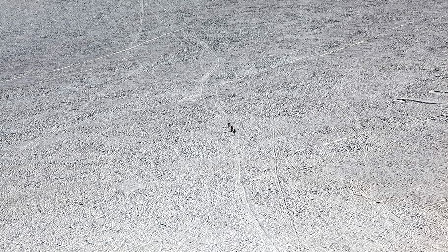 aerial photography of gray ground, aerial photography of people walking on plain HD wallpaper