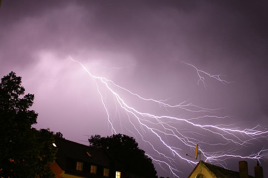 thunderstorm, night, erding, sky, flash, weather, flash of lightning, HD wallpaper